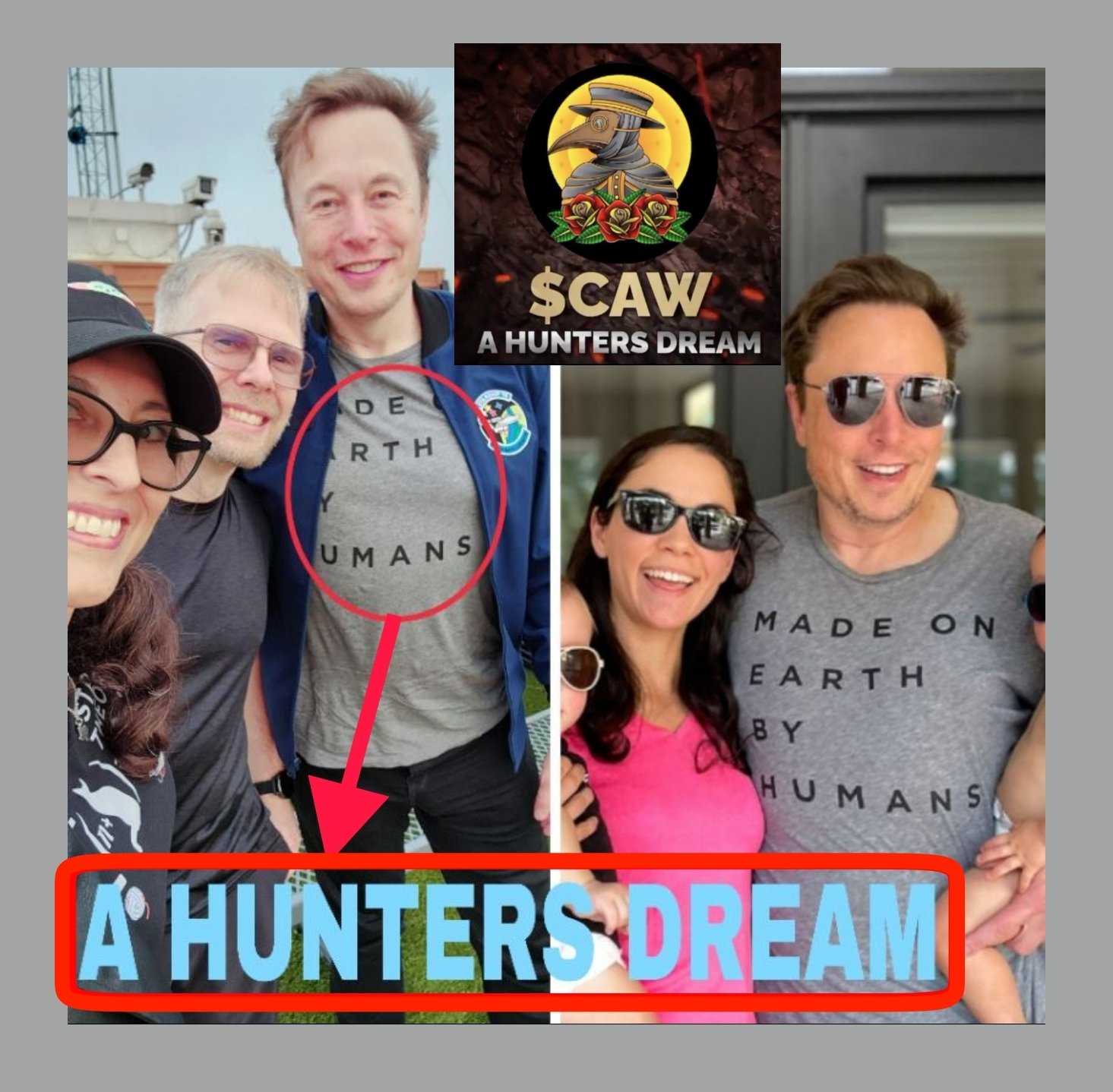 イーロンのTシャツに「A HUNTERS DREAM」